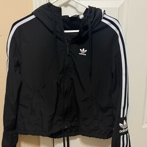 Adidas Women's Black Jacket with White Stripes